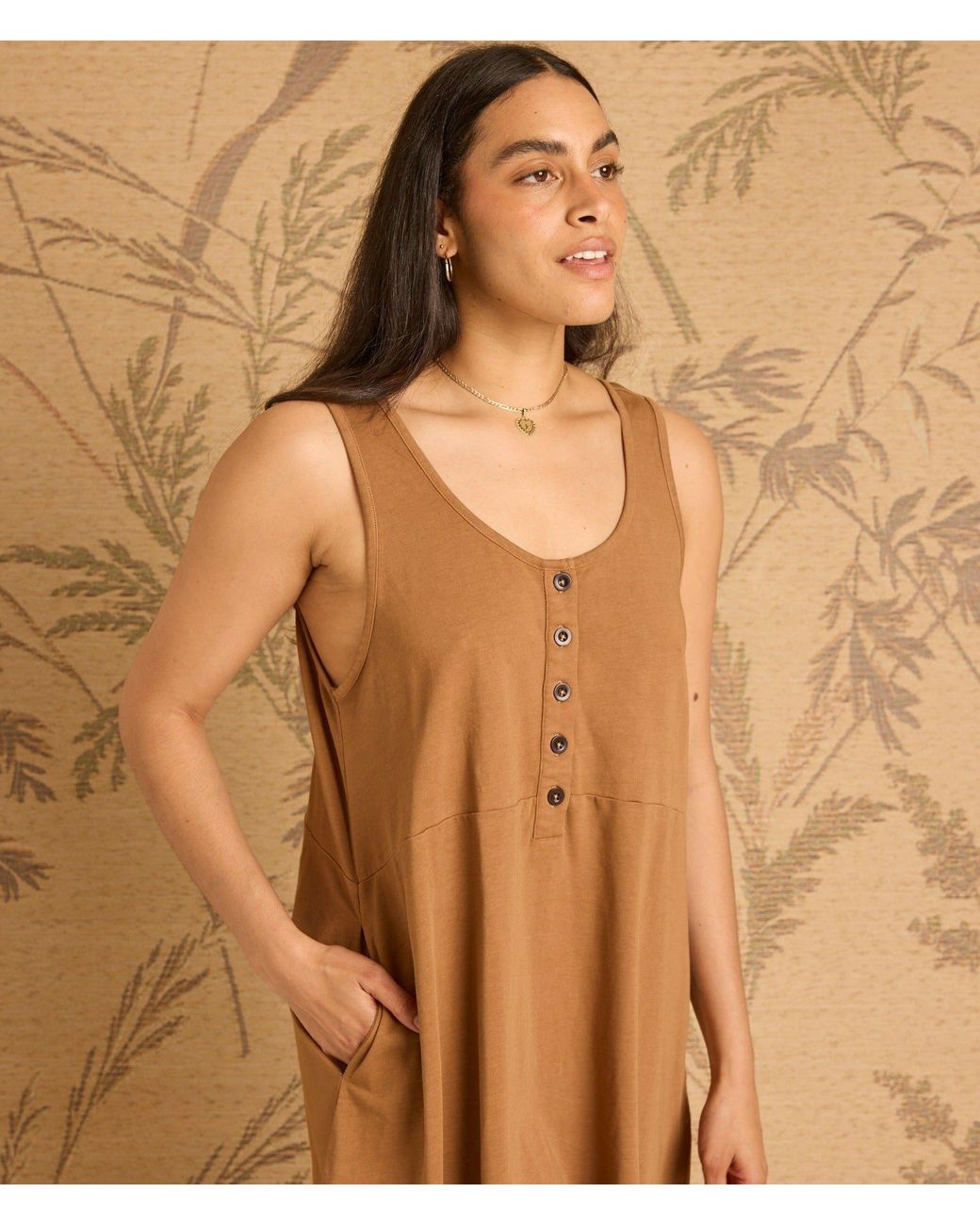 Known Supply Brown Button Up Sleeveless Dress