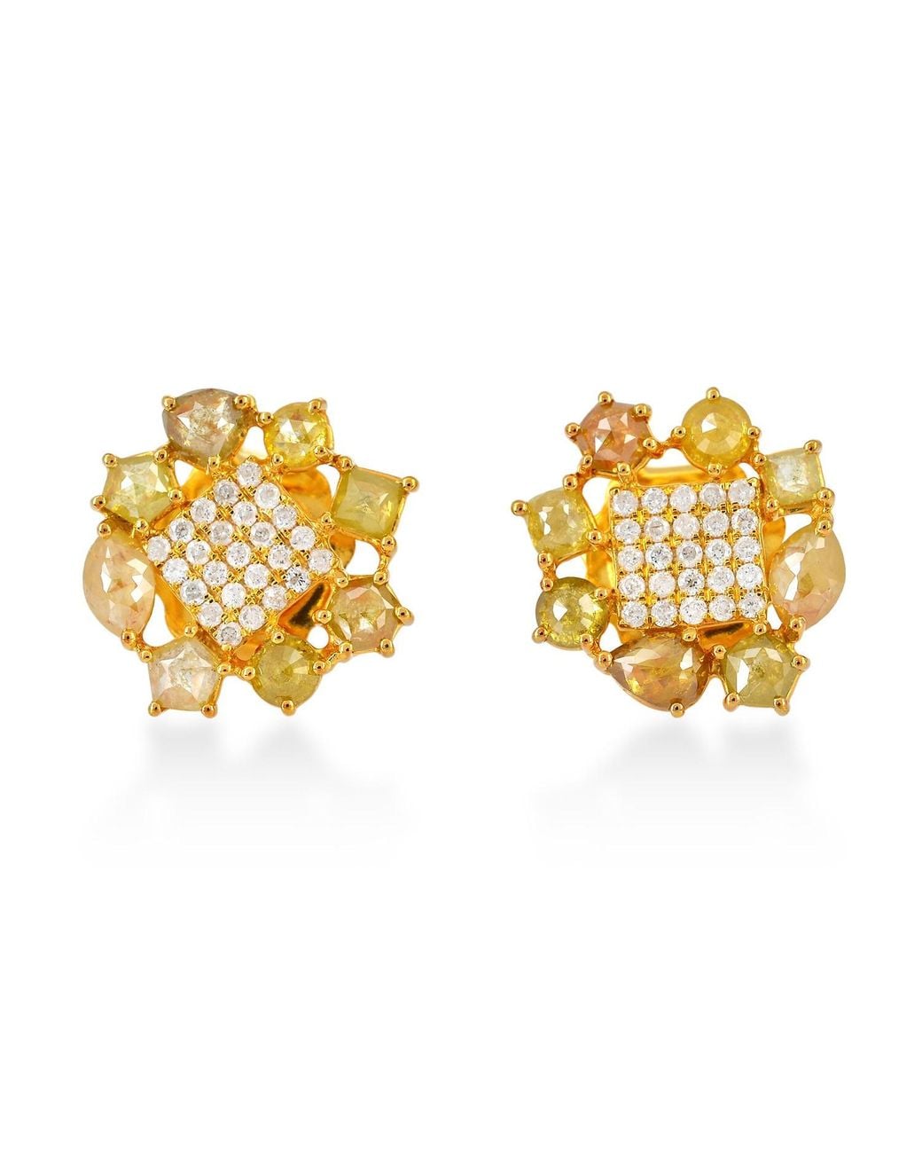 Artisan Metallic Ice Diamond Yellow Solid Yellow Gold Stud Earrings Jewelry