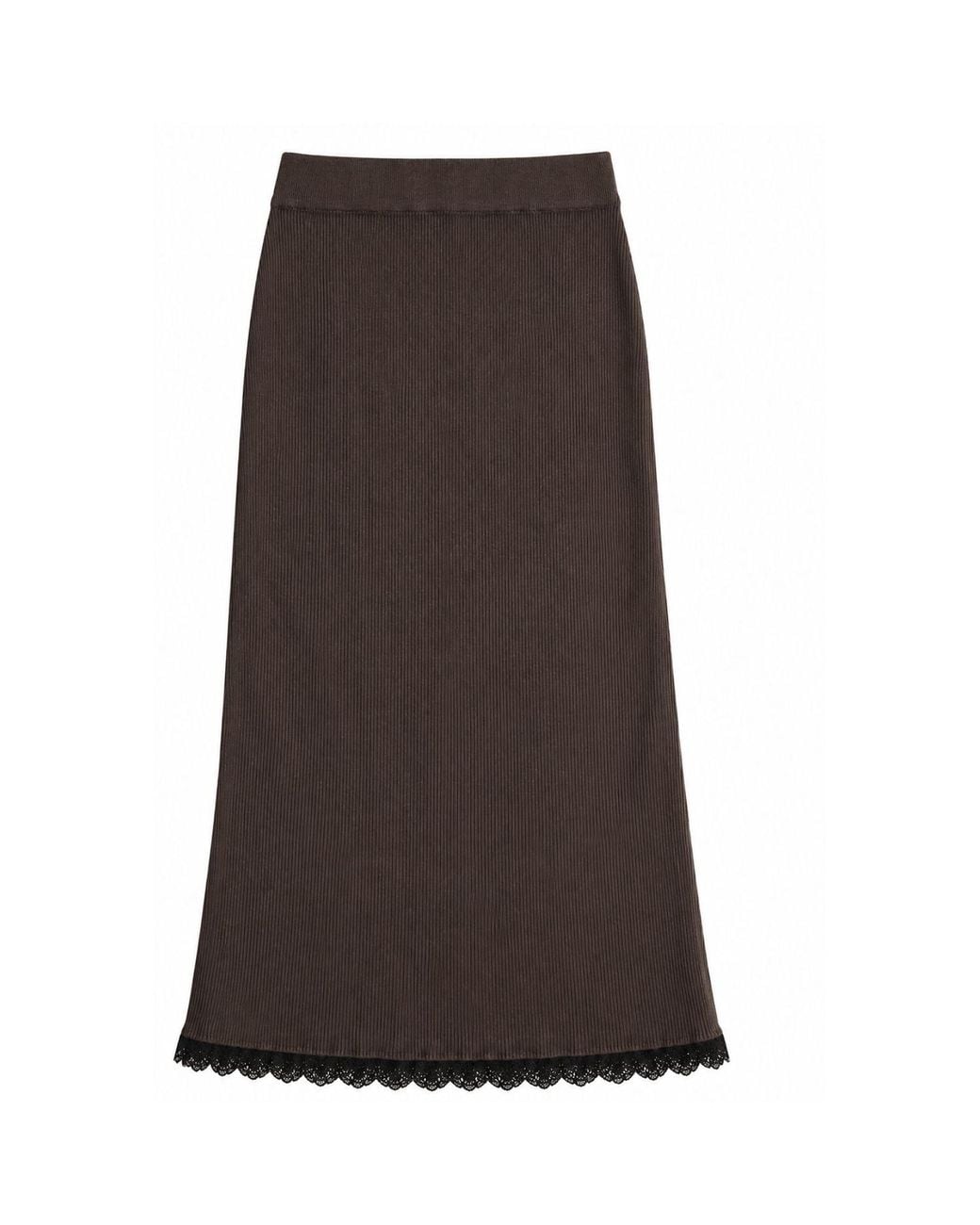 Rave on Trend Brown Lace Trim Skirt