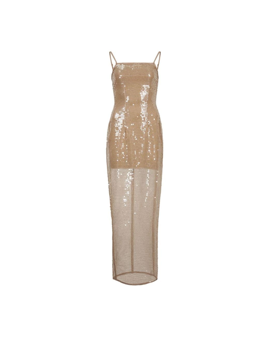 Egyptian Blue Natural Neutrals Spaghetti Long Sequin Dress