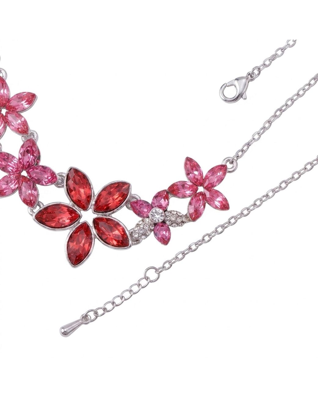 Modenaire Red Fuchsia Floral Crystal Statement Necklace