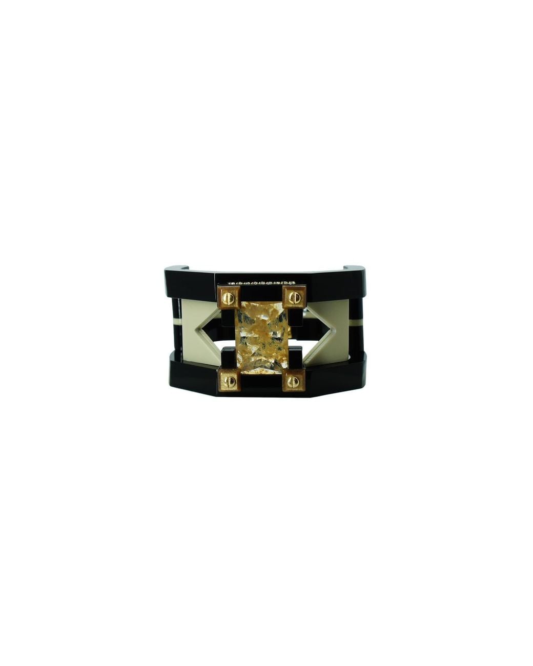 Gissa Bicalho Black Handmade Acrylic Bracelet Deco Rectangular Shaped Stone Kahki