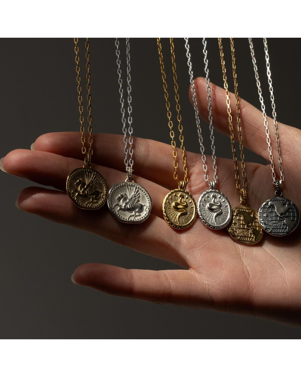 Dower & Hall Metallic Pegasus Overcome And Thrive Talisman Necklace