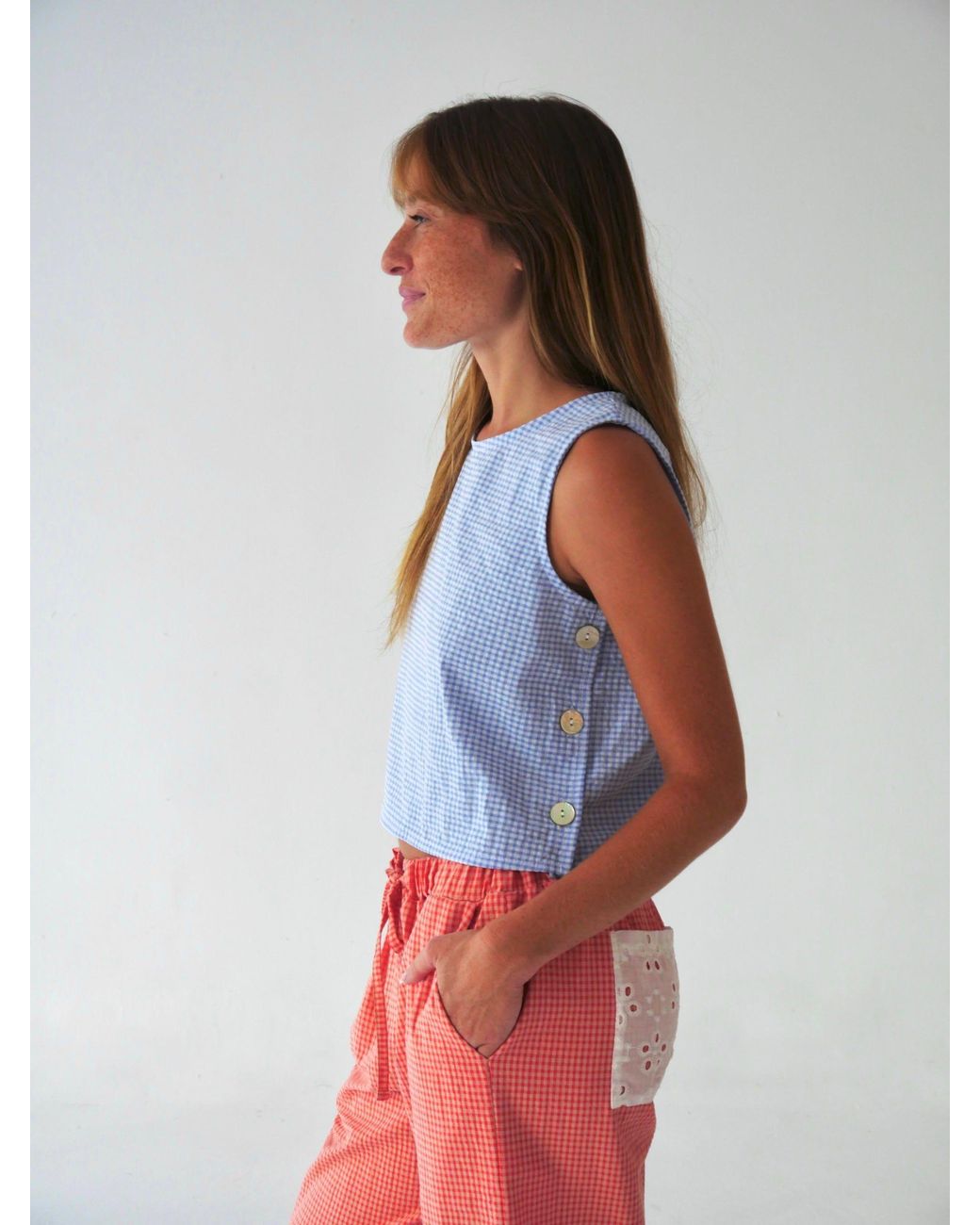 Mind Traveler Blue Claudia Sky Gingham Top