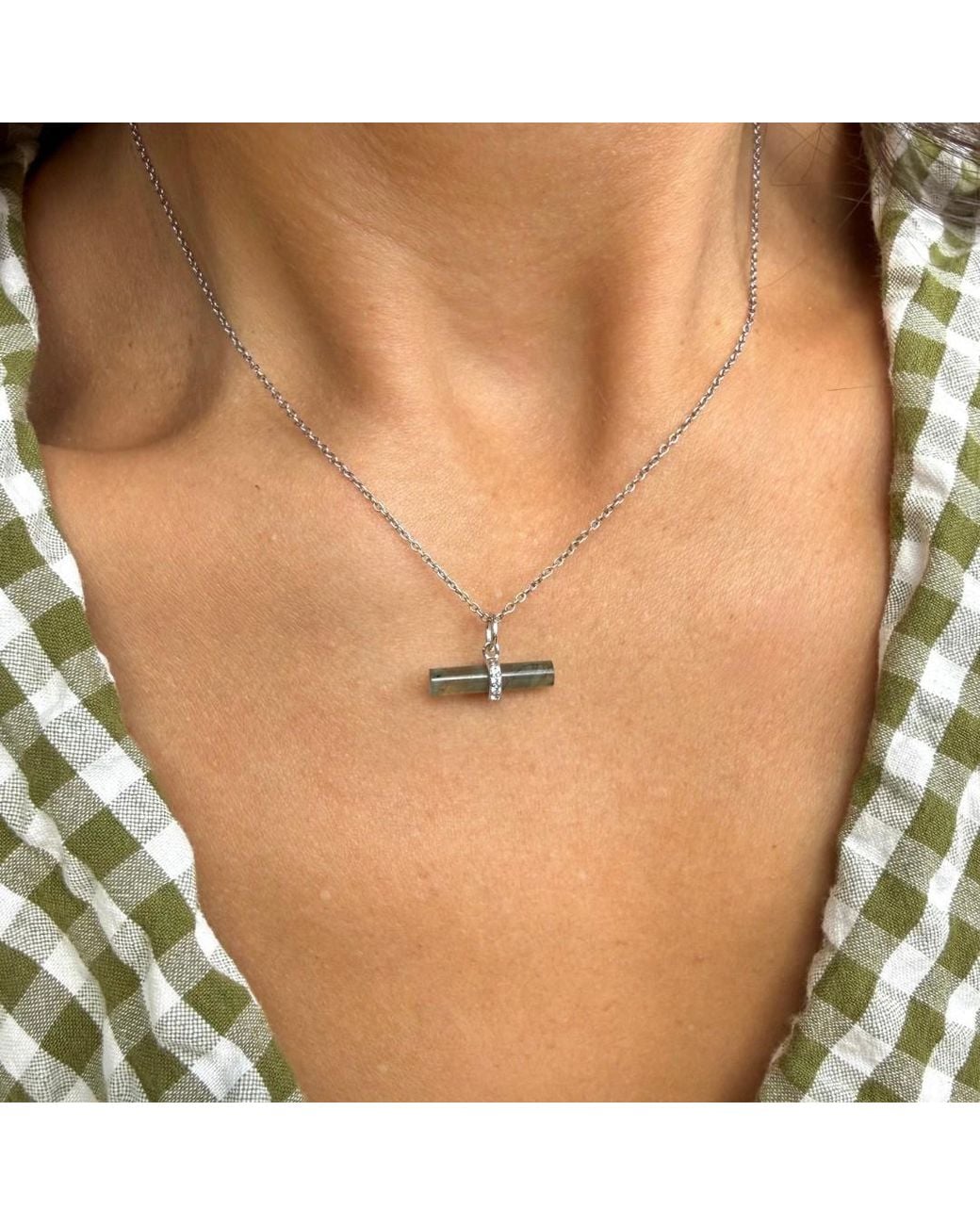 Zohreh White Labradorite T-Bar Pendant Sterling