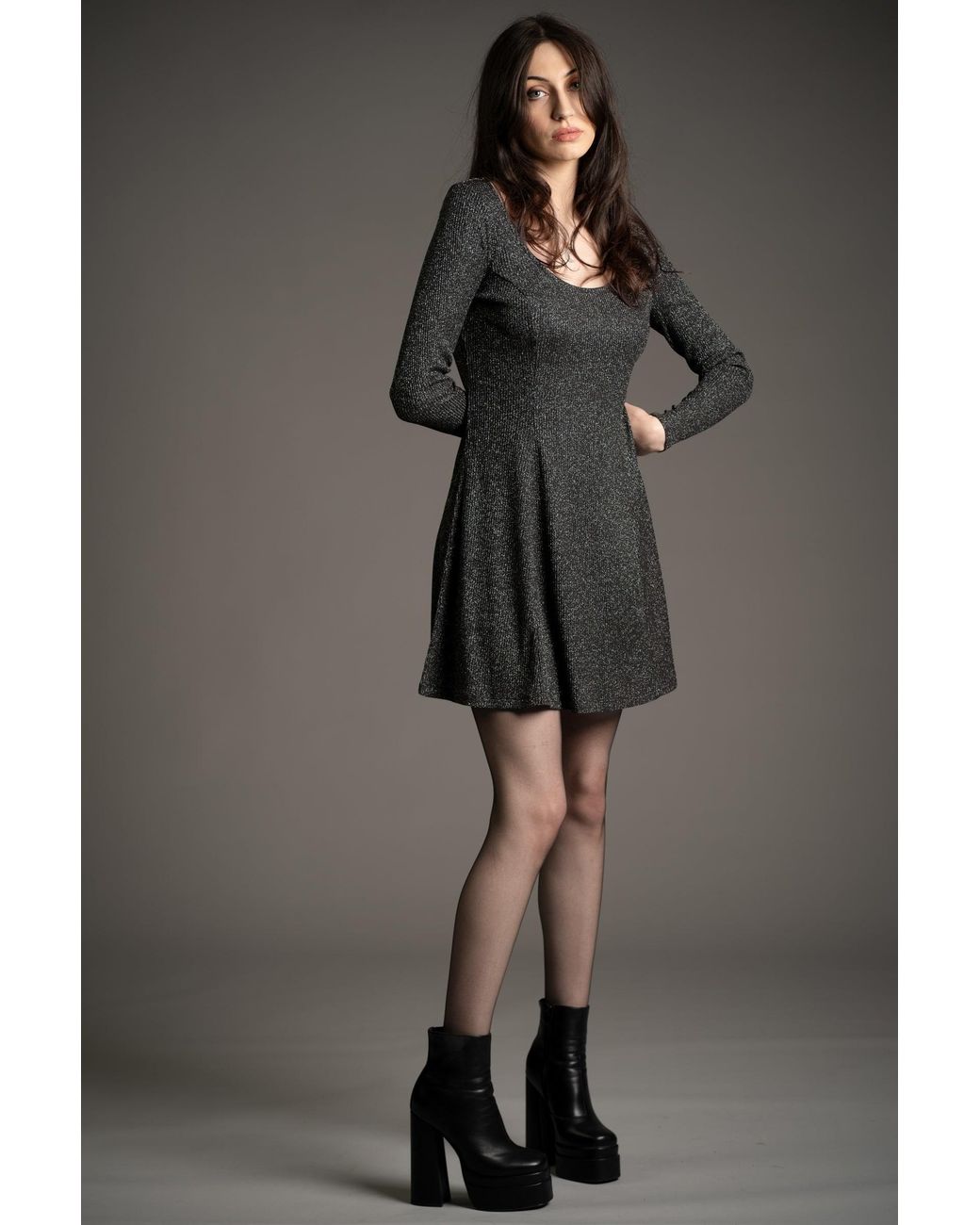 Little Lies Black Neutrals Sweet Jane Gunmetal Shimmer Mini Dress