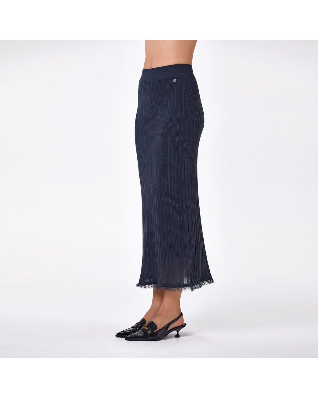 Smart and Joy Blue Long Ribbed Knit Skirt