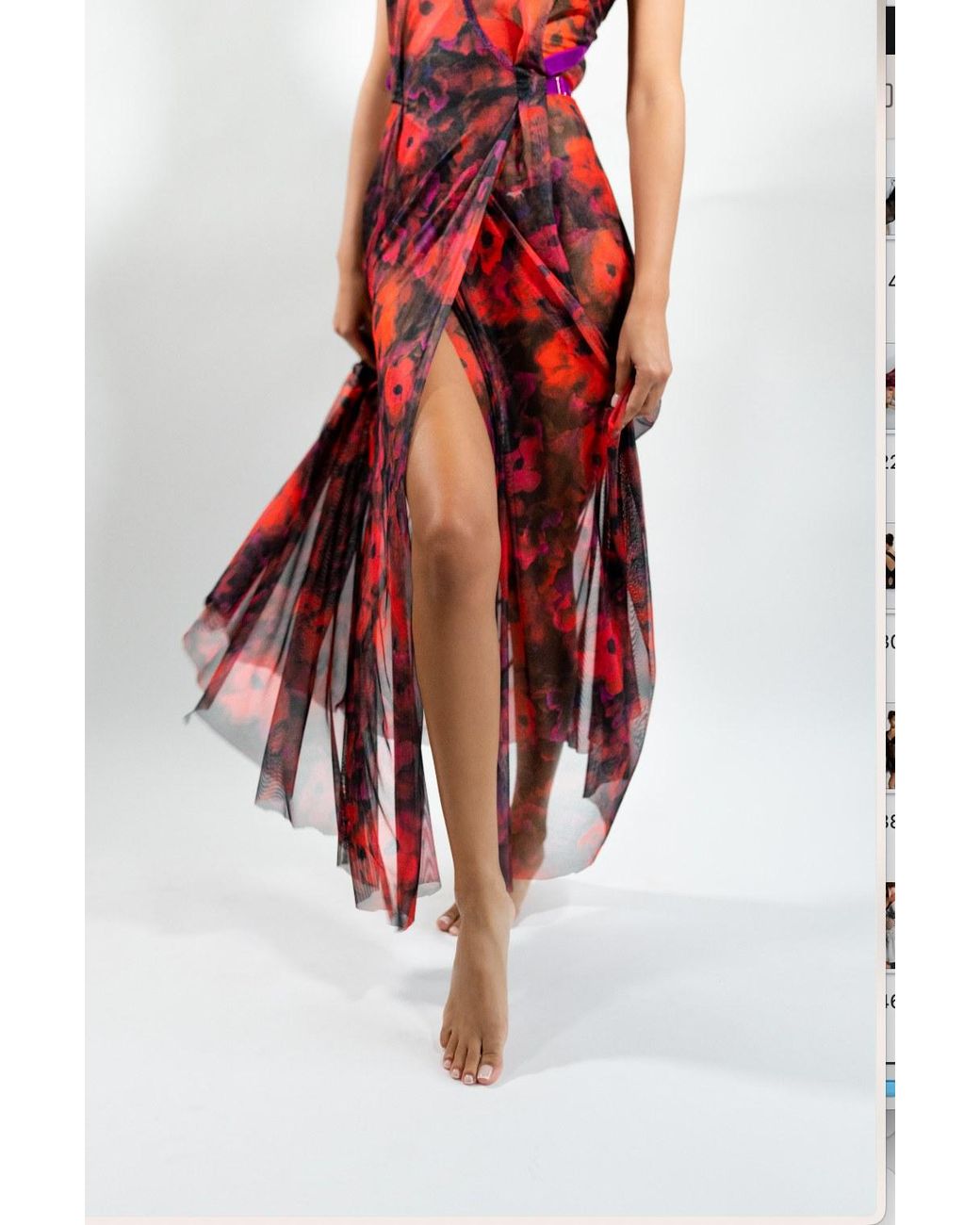 Carol Coelho Red The Poppy Printed Tulle Gown