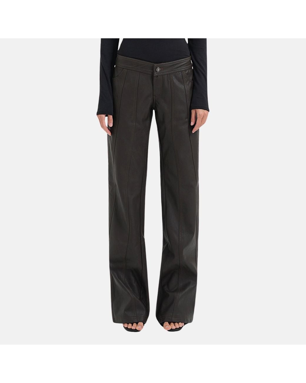 OW Collection Black Jade Low-Waist Faux Leather Pants