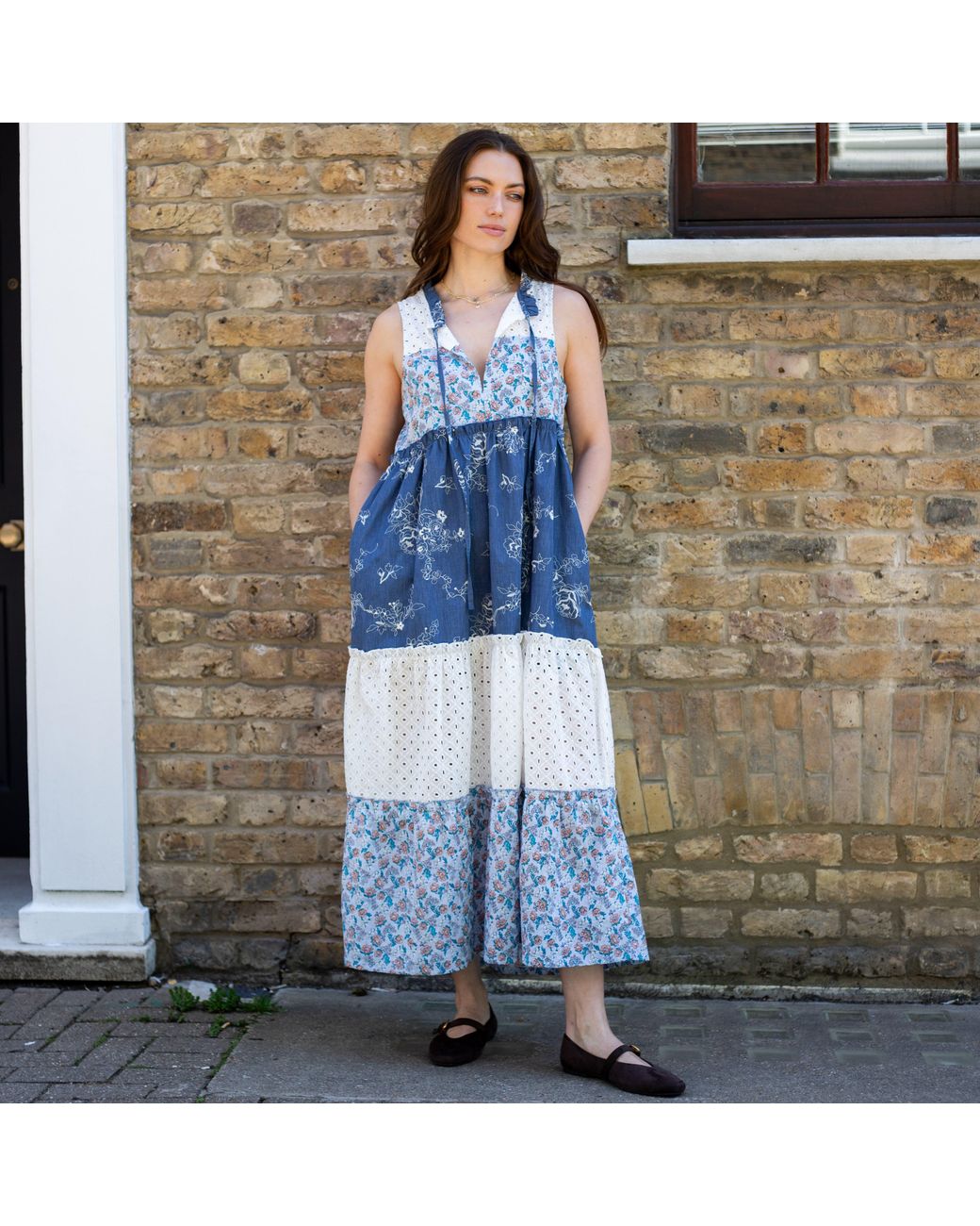 Cara & The Sky Blue Maisie Floral Sleeveless Boho Maxi Summer Dress