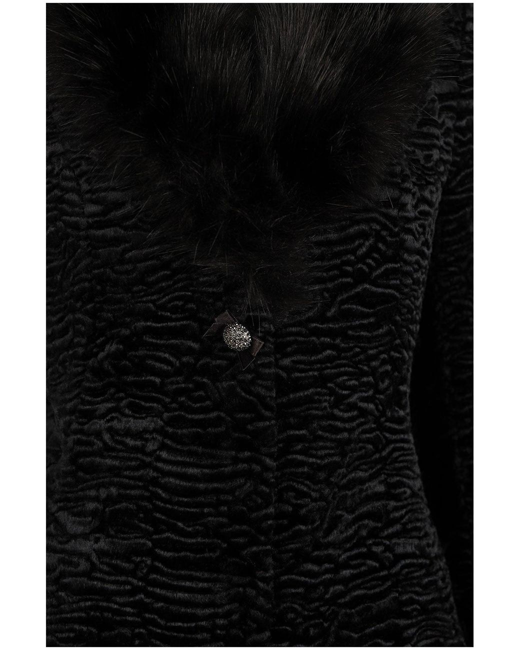 Luna Fashion House Black Textured Coat With Faux Fur Collar & Cuffs, Paula