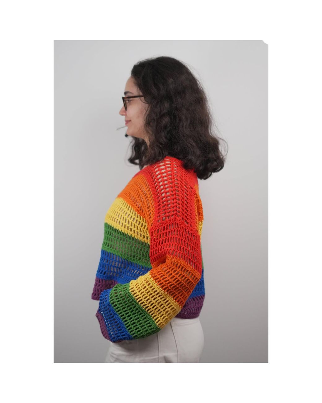 Ana Chic Red Iris Stripe Handmade Crochet Jumper