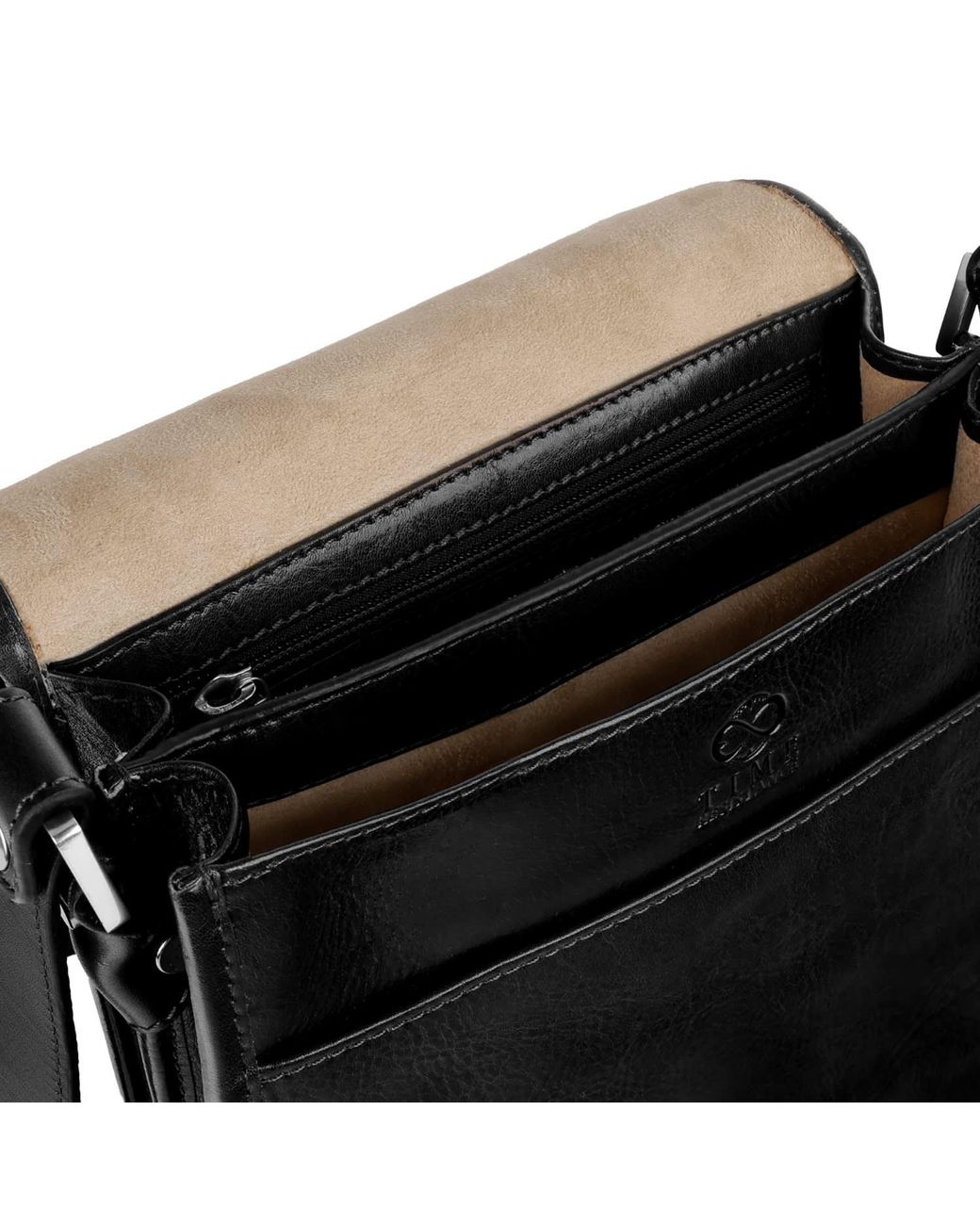Time Resistance Black Small Leather Messenger Bag for men