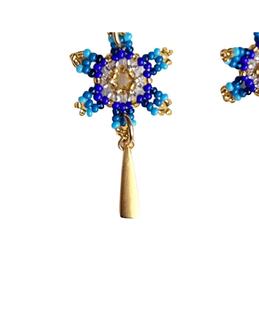 Iliana Arrazola Blue Waterfall Blossom Three Flowers, Dangle Earrings, Glass Beads, Beaded Jewelry