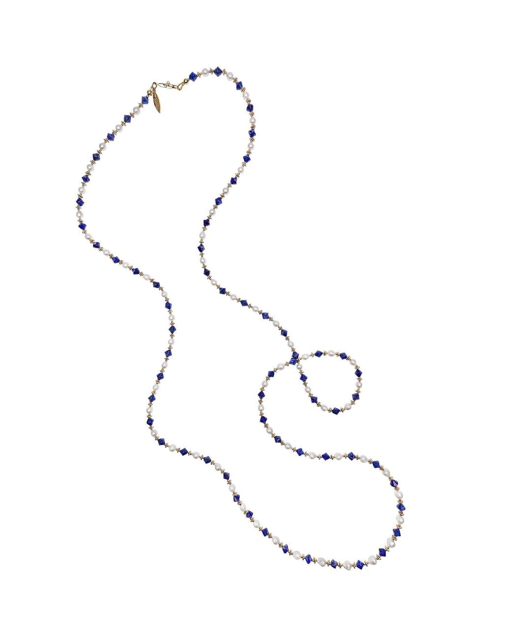 Farra Metallic Pearls And Lapis Versatile Long Necklace