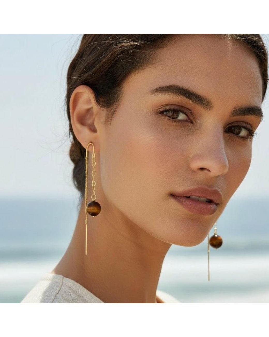 Lexi Jewelry Metallic Golden Tiger Eye Threader Earrings