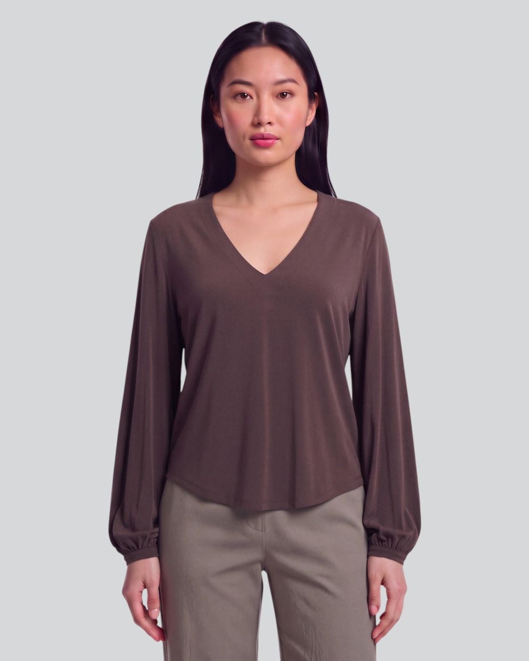 Lords of Harlech Val Brownie Lyocell Stretch V-Neck Top