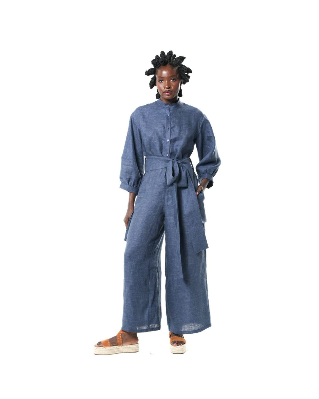 Metamorph Blue Wide-Leg Linen Jumpsuit
