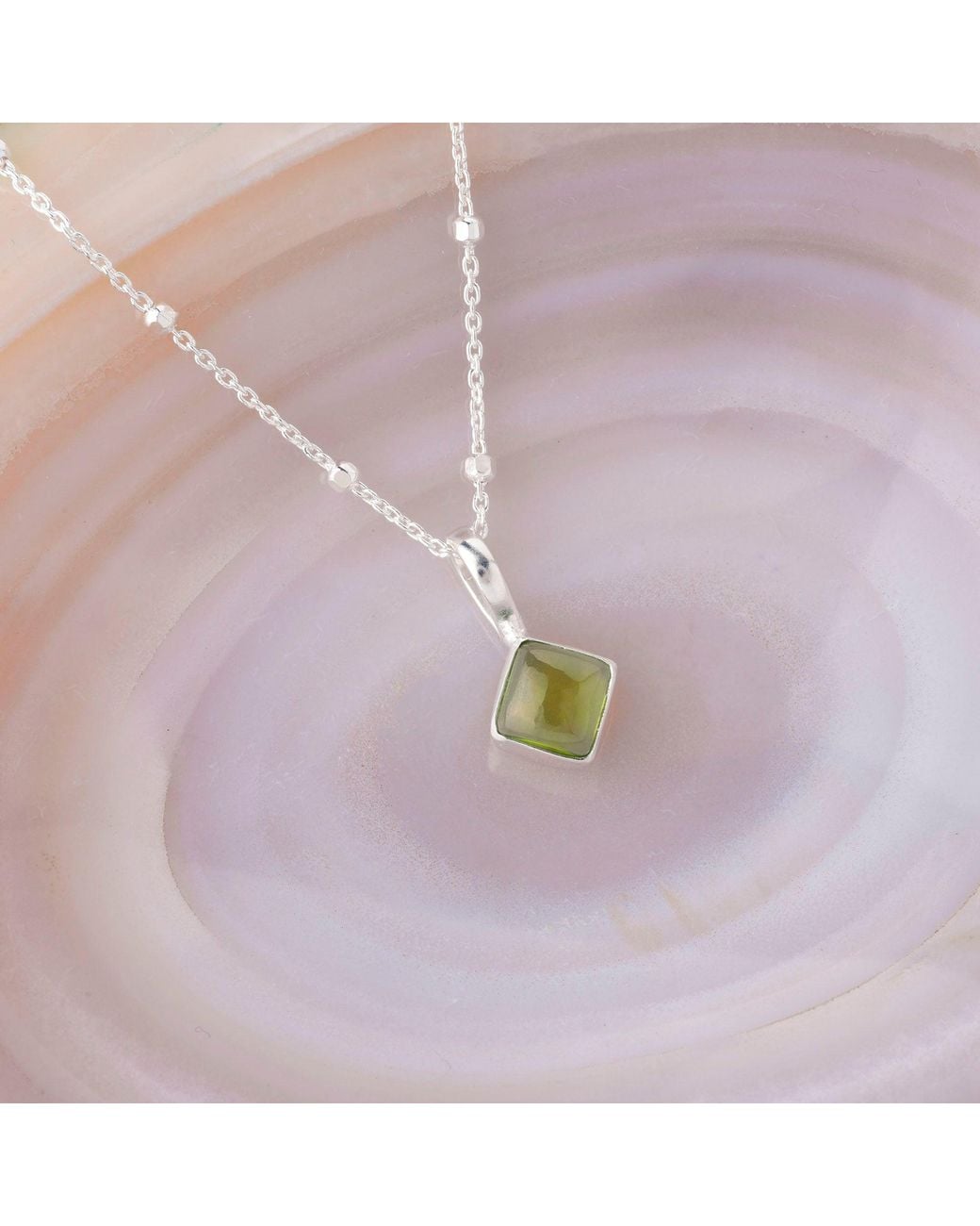 Nellou Jewellery Metallic Diamond Peridot Necklace Birthstone August Sterling