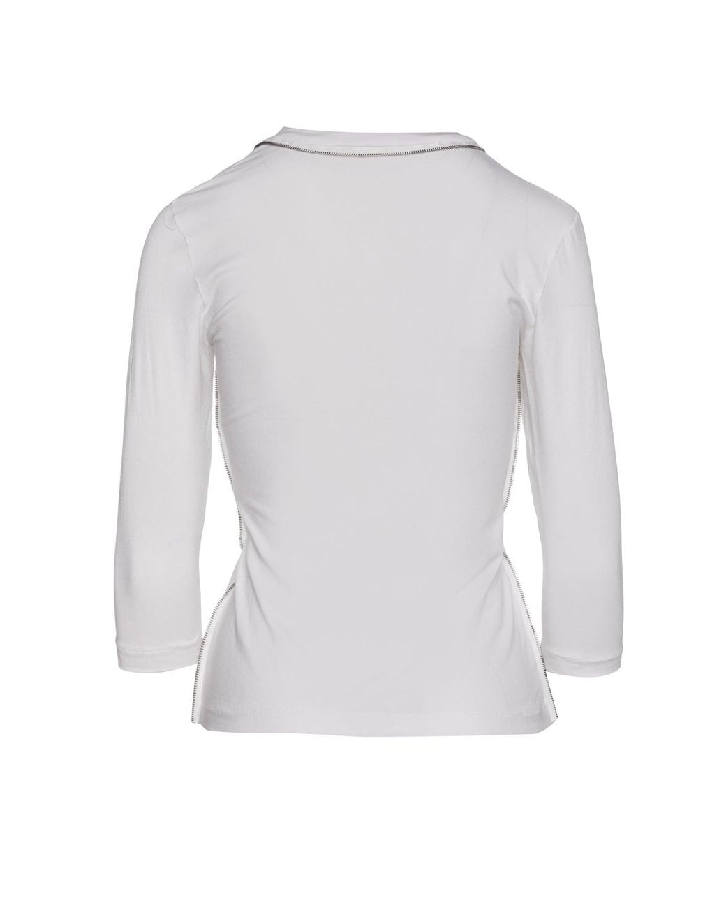 Conquista White Zip Detail V Neck Top