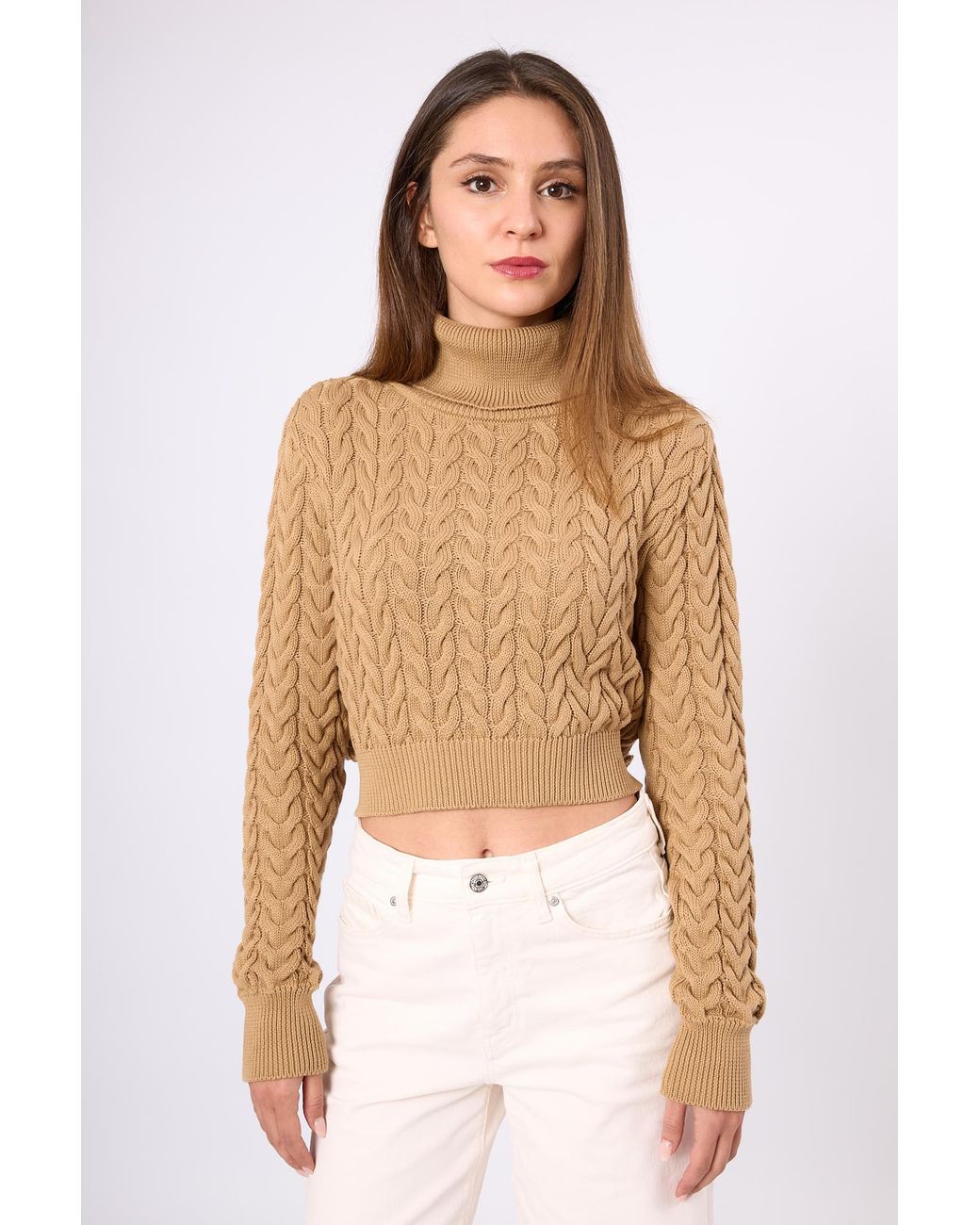Peraluna White Scarlett Cable Knit Crop Jumper