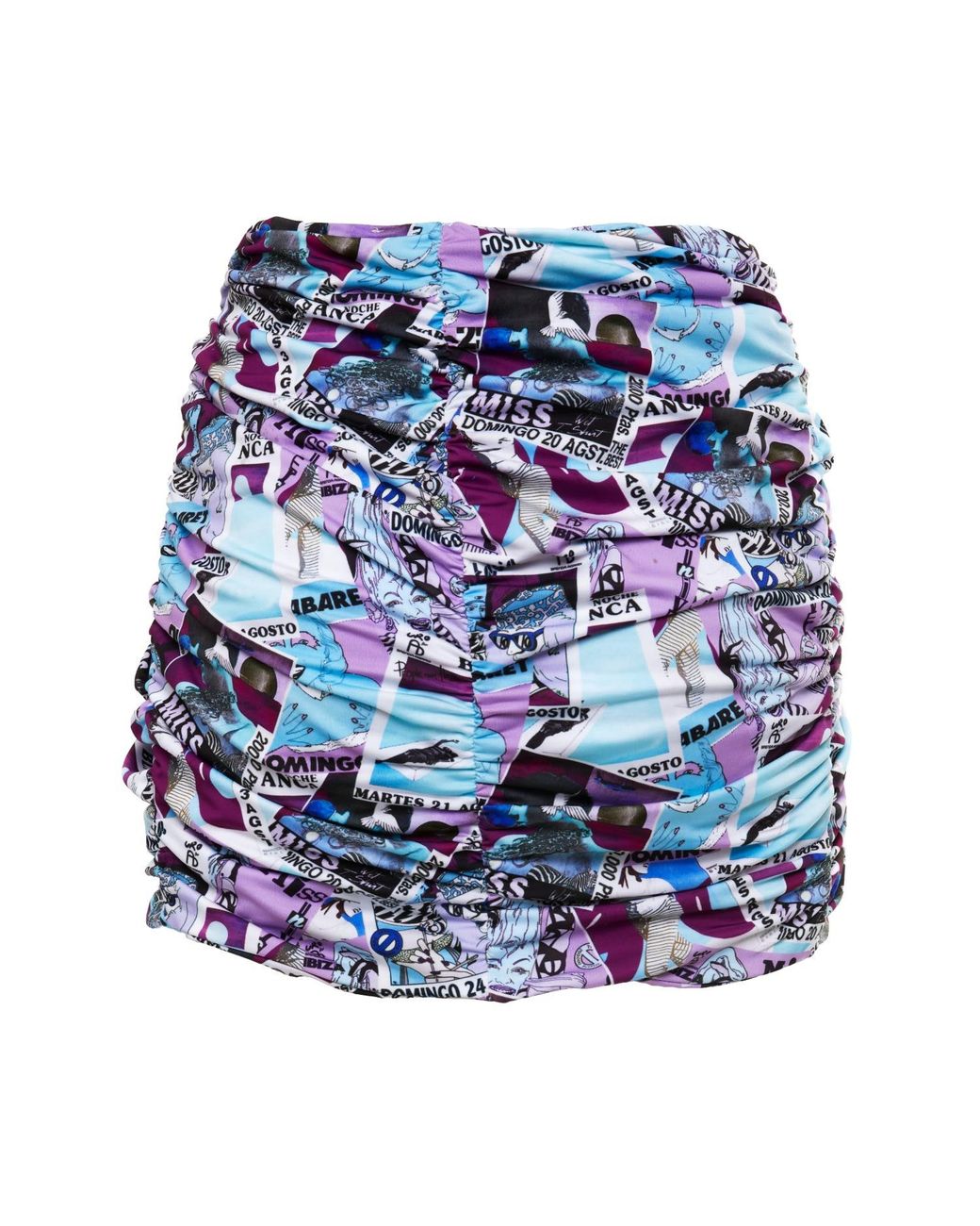 Brenda Agradi Blue Ibiza Style Printed Ruched Beach Skirt