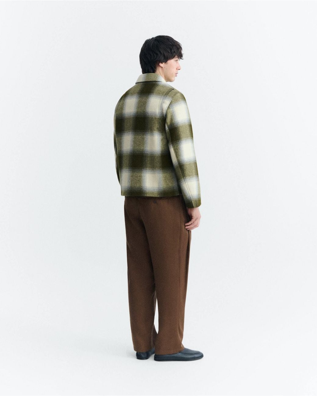 Thinking Mu Green Callum Oversized Checkered Wool Jacket for men