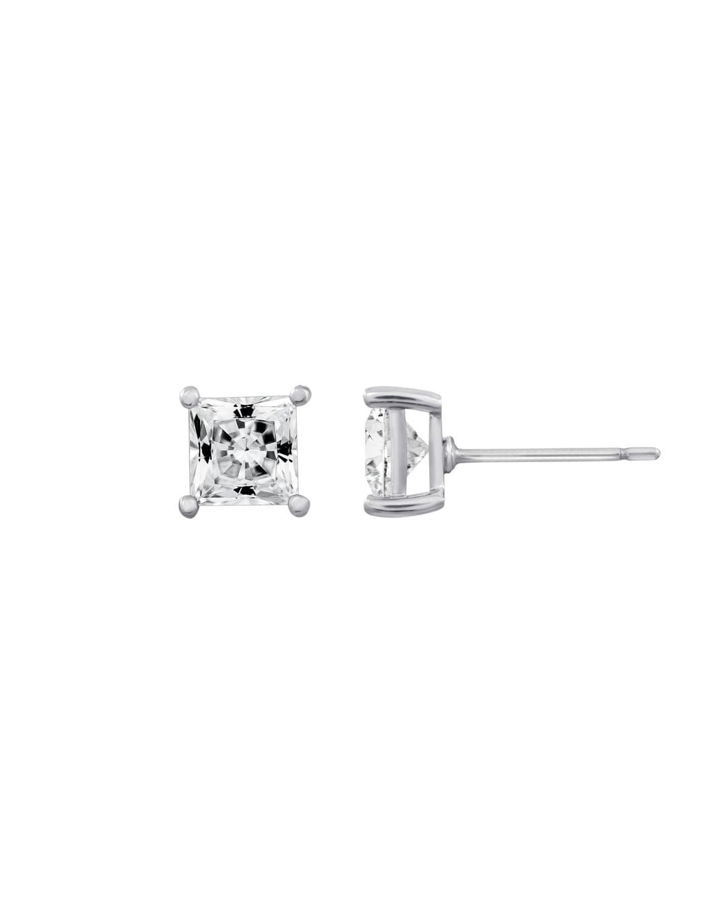 Diamonbliss Metallic Embellished Swarovski Stone Platinum Plated Sterling Solitaire Princess Cut Earrings Two Carat