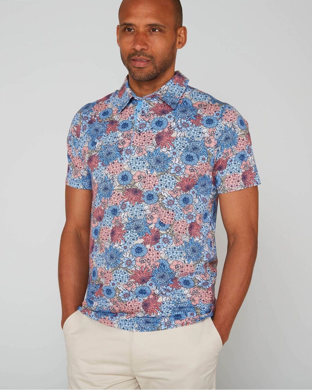 Lords of Harlech Blue Pietro Garden Party Polo Shirt for men