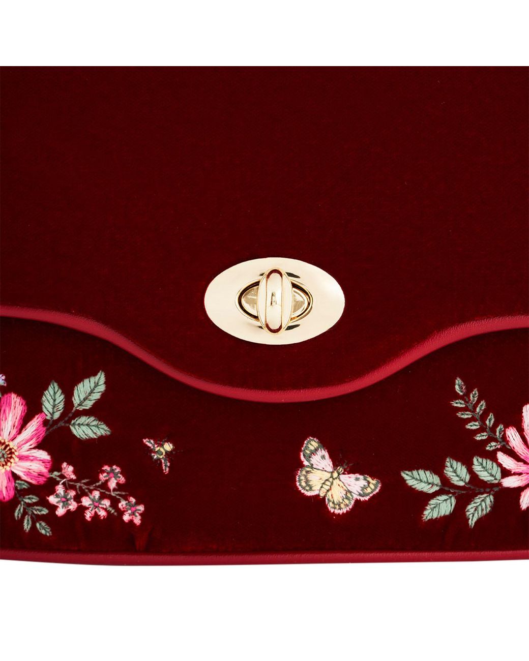 Fable England Mary Floral Embroidered Velvet Clutch