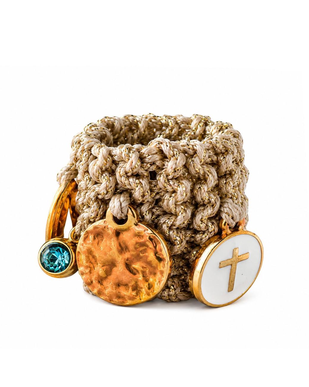 Hilo De Mar Green Ring Handknitted With Charms