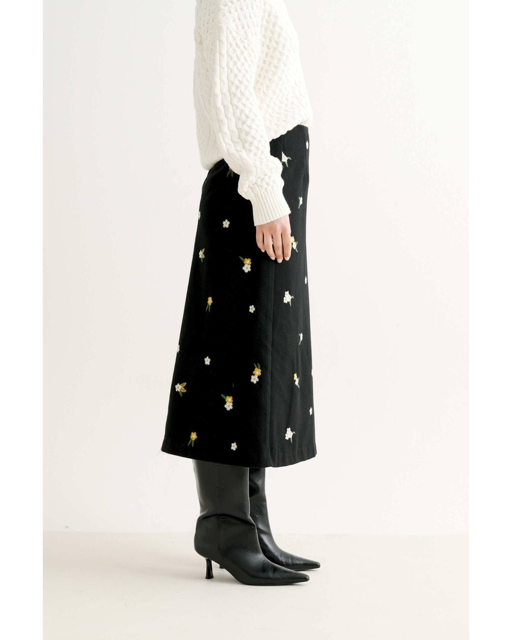 Louche Black Buffy Daisy Tweed Midi Skirt