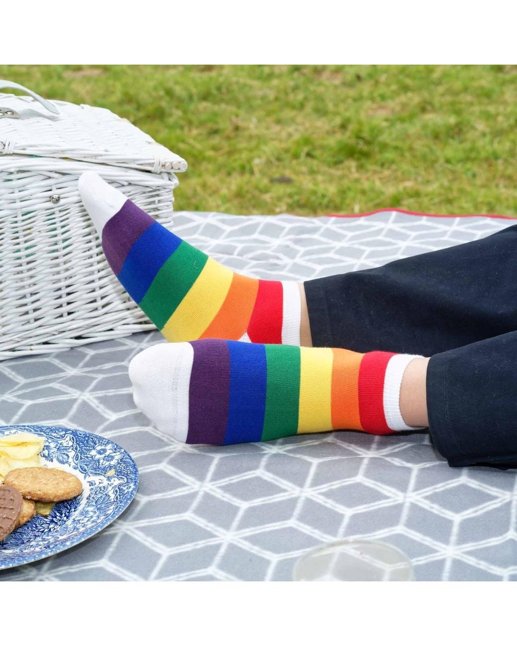 Peper Harow - Made in England Green Block Stripe & Neon Organic Trainer Socks Bundle for men