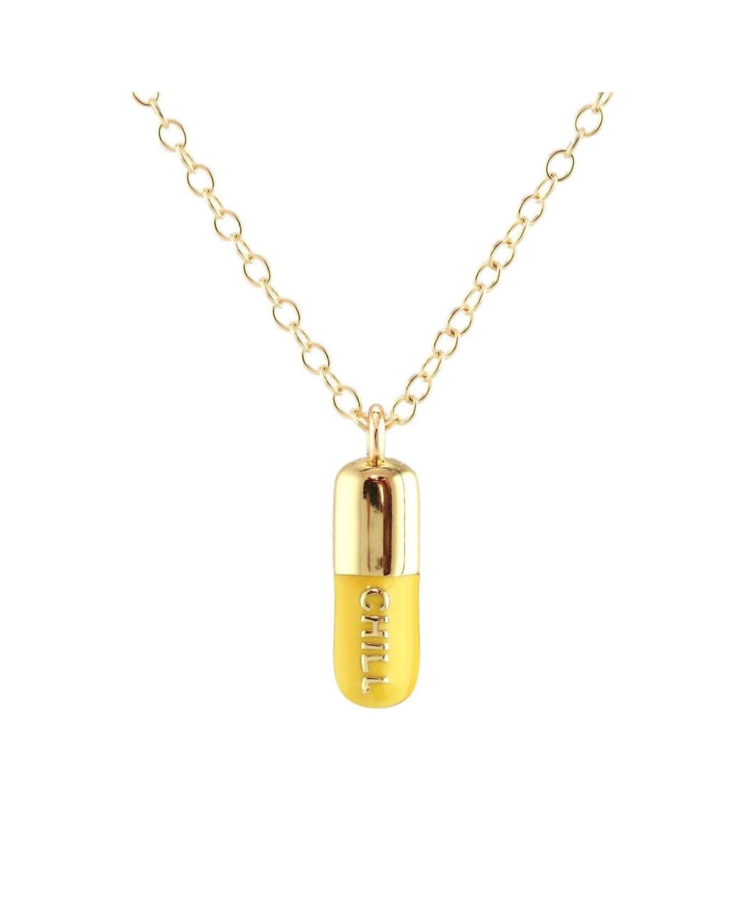 Kris Nations Metallic Chill Pill Enamel Necklace Gold Filled & Sunshine Yellow Enamel