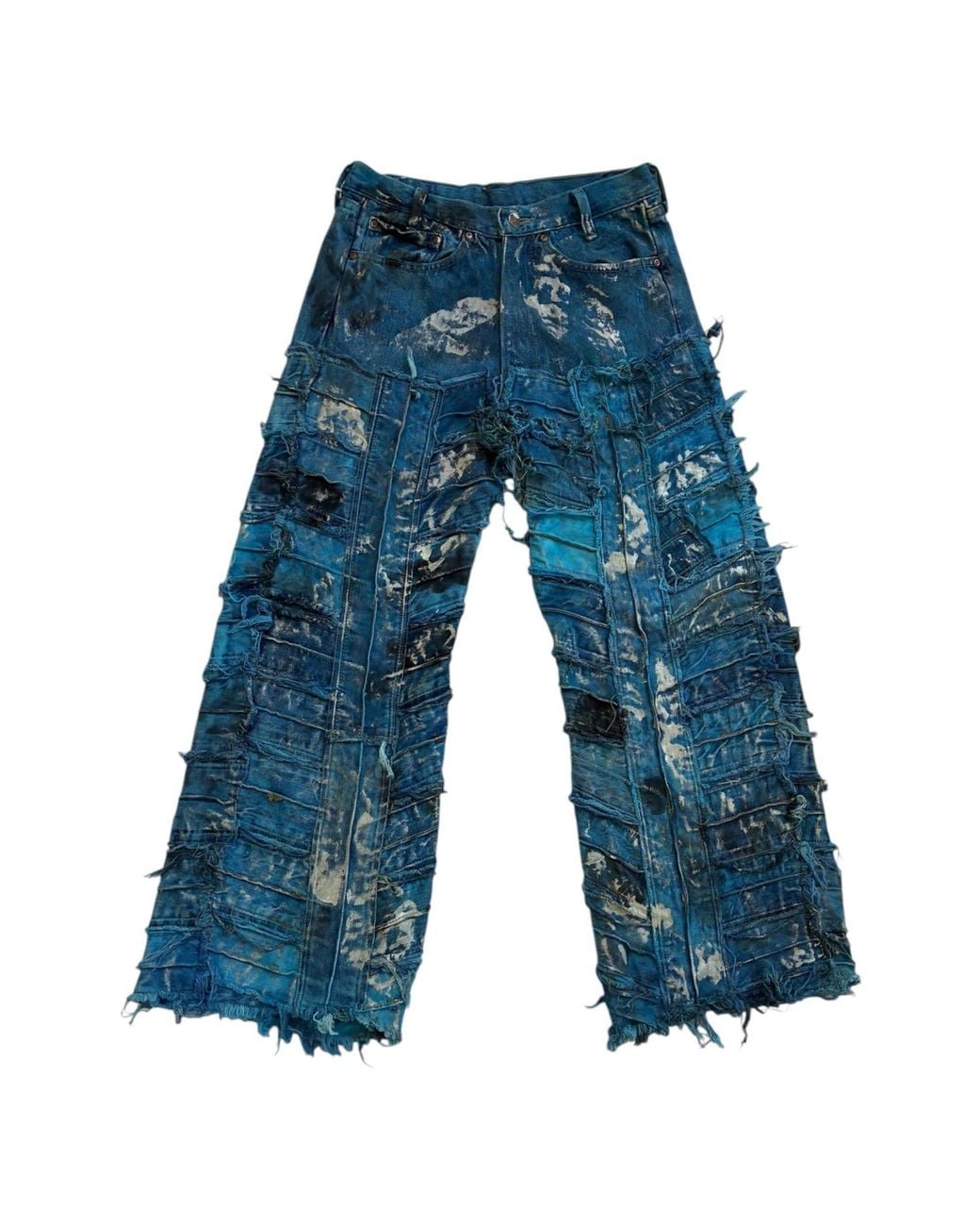 Zasta Studio Blue Wearable Ruins Shredded Wide Leg Colored Denim Pants G