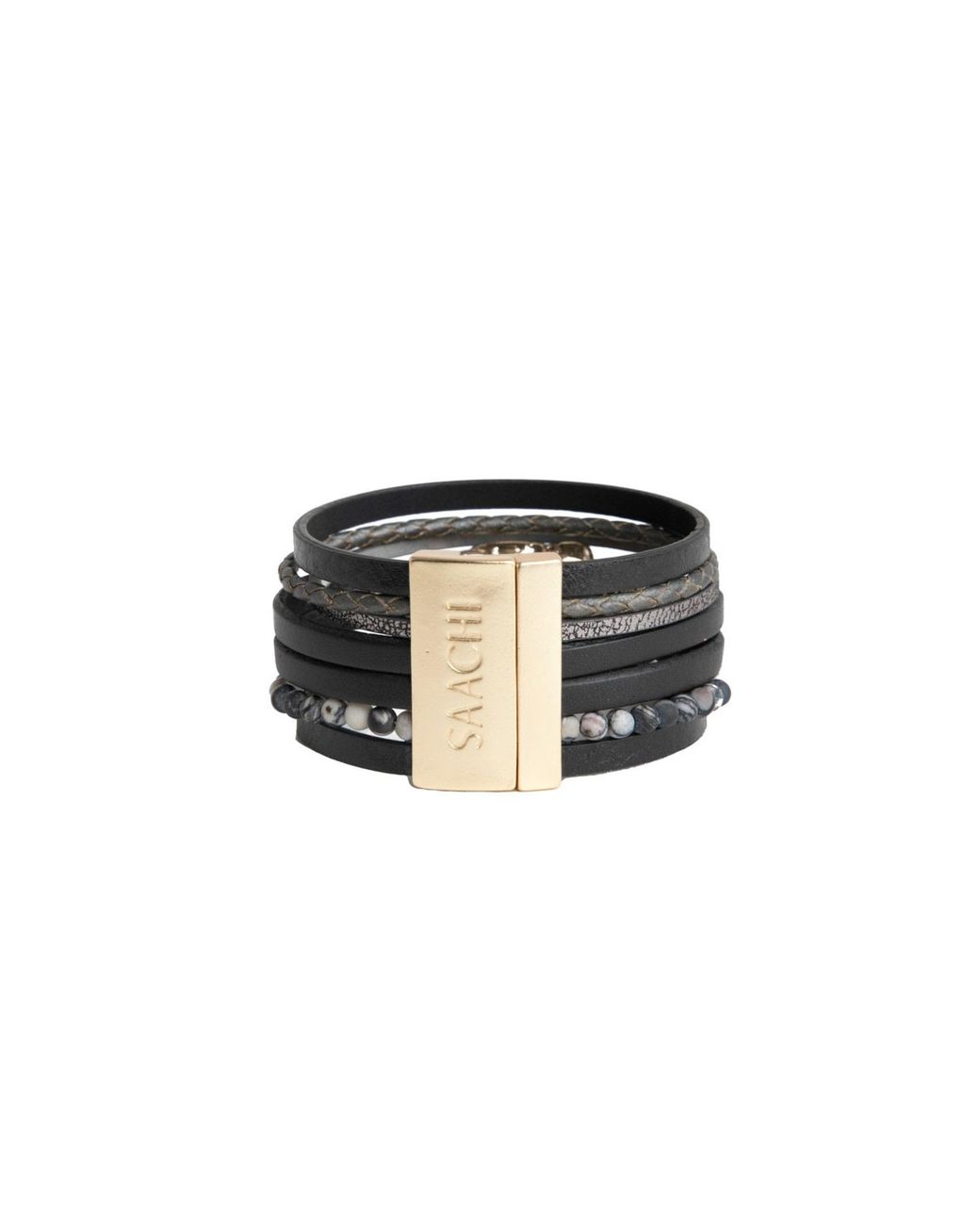 Saachi Black Aquamare Leather Bracelet