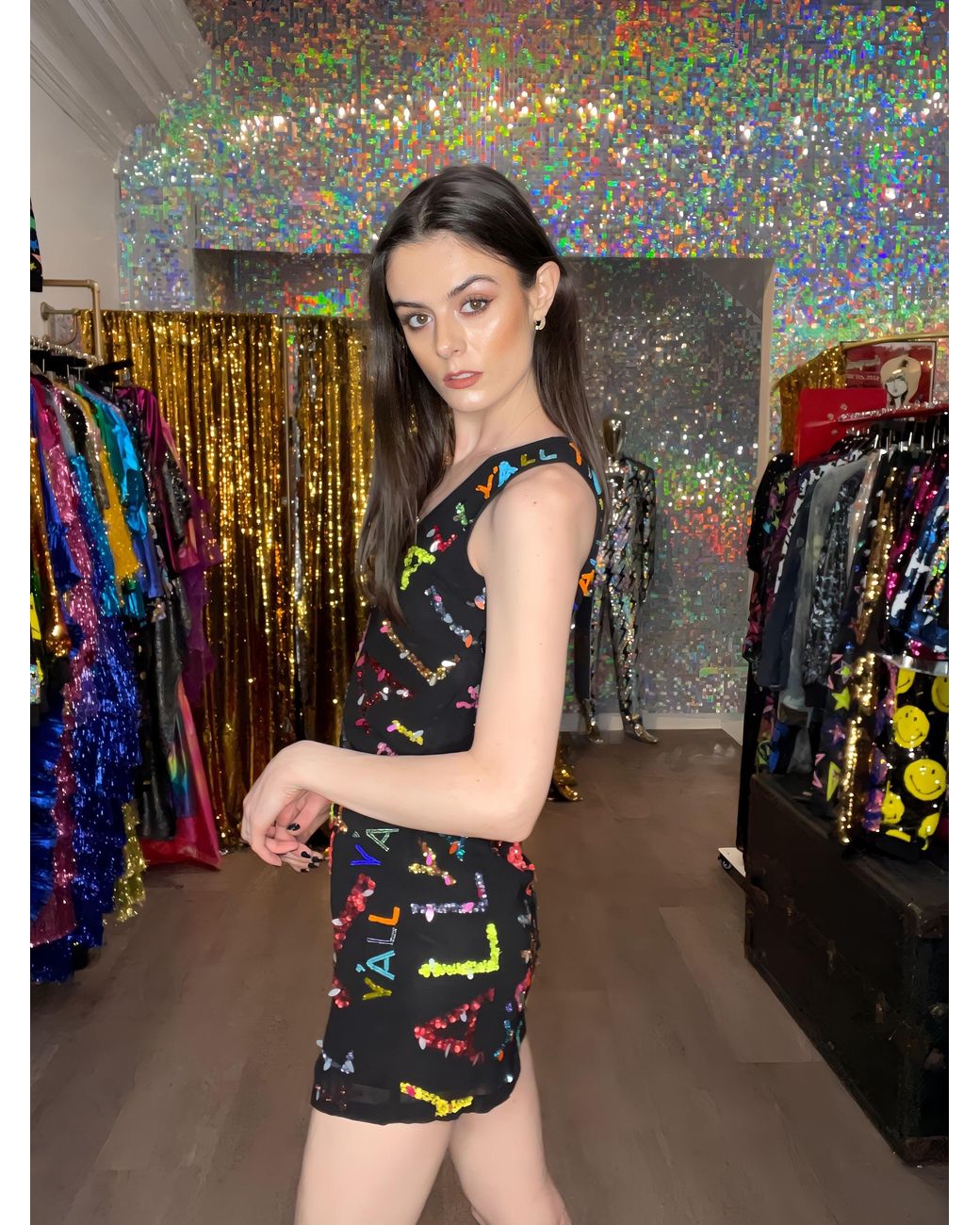 Any Old Iron Blue Multi Color Y'All Short Dress