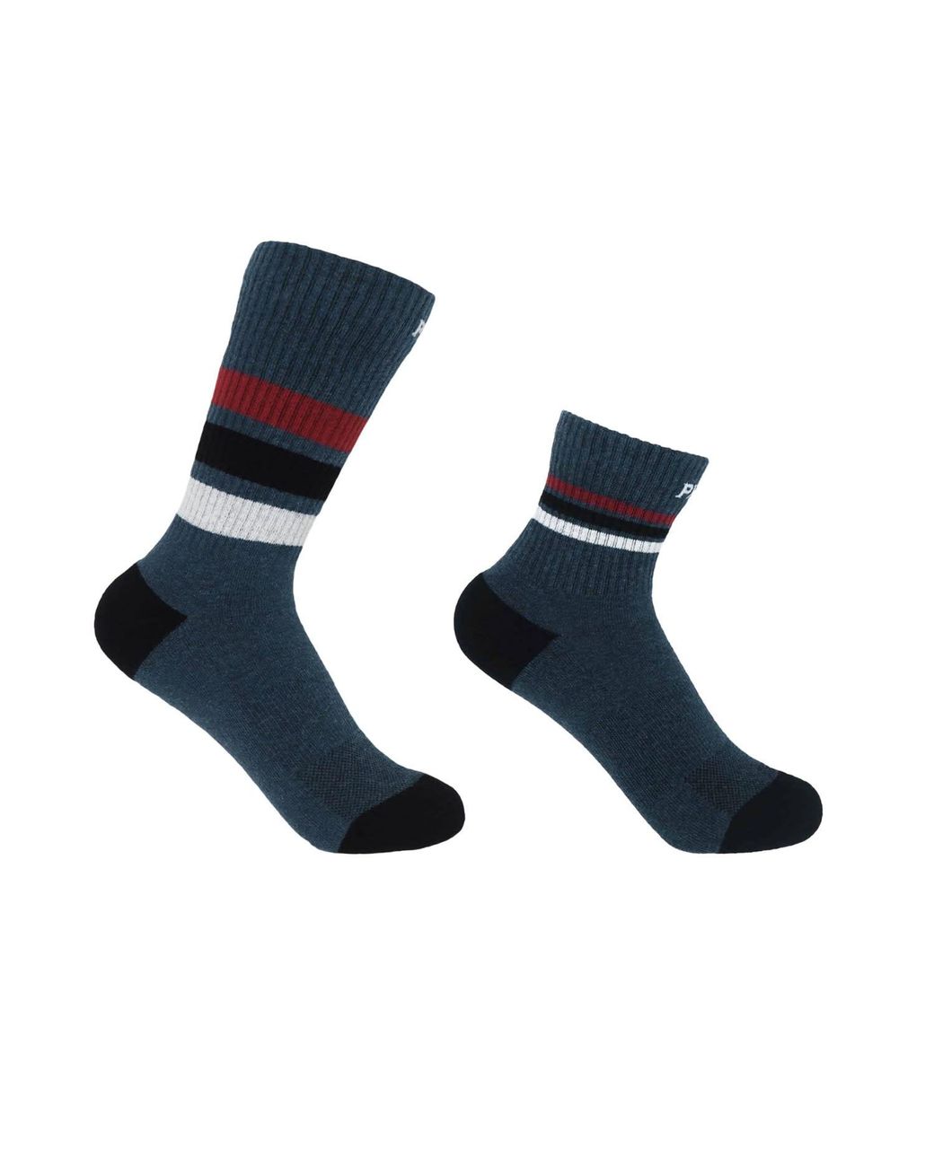Peper Harow - Made in England Blue Quarter Crew & Striped Luxury Sports Socks Bundle