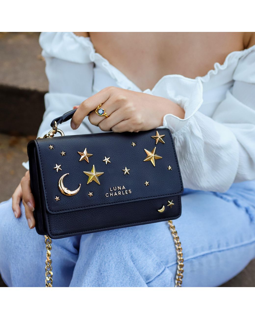 Luna Charles Black Nova Star Studded Handbag
