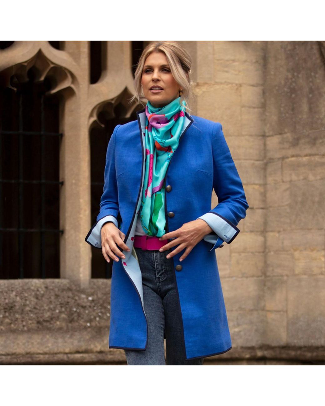 Beatrice von Tresckow Blue Electric Linen Cavalier Coat
