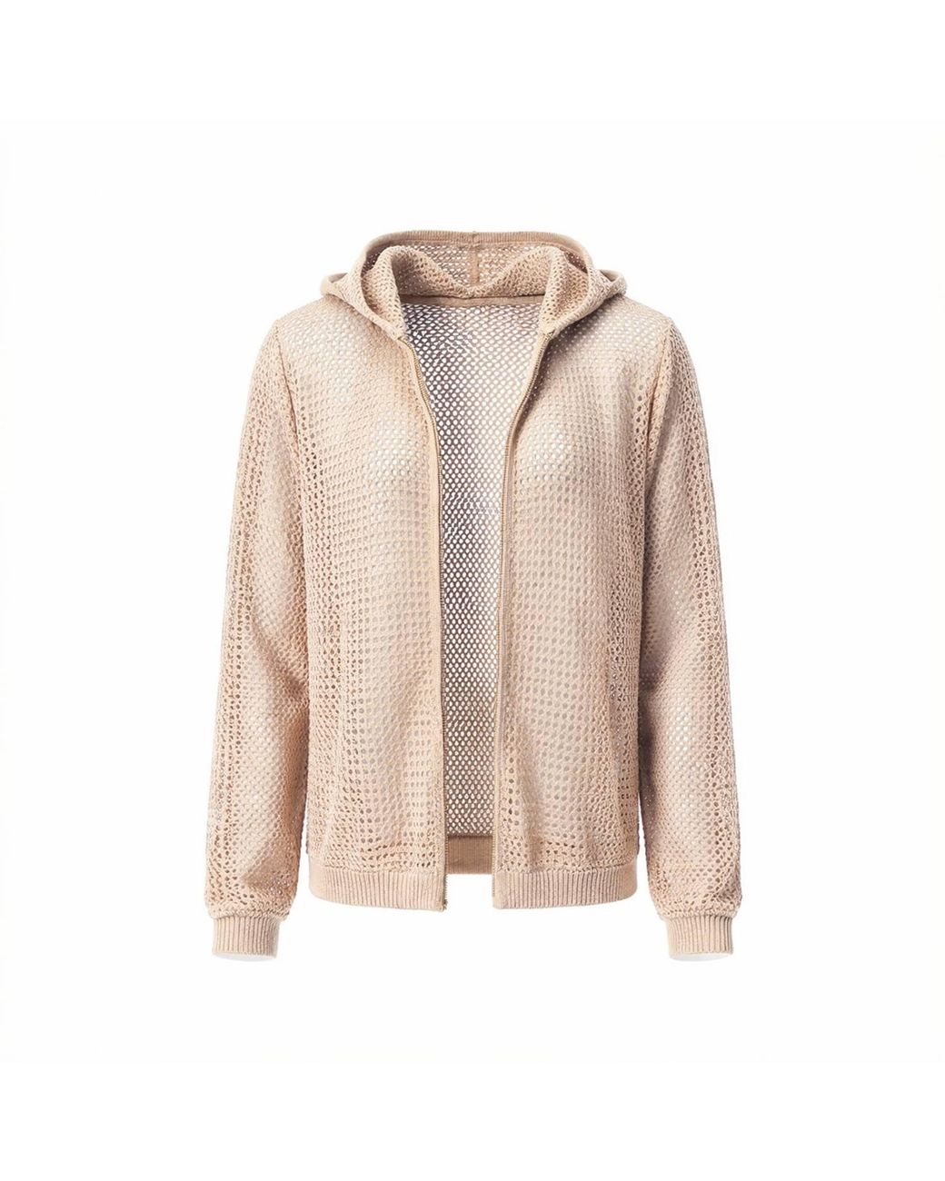 Haris Cotton Natural Neutrals Open-Knit Cardigan With Hood And Lurex Thread
