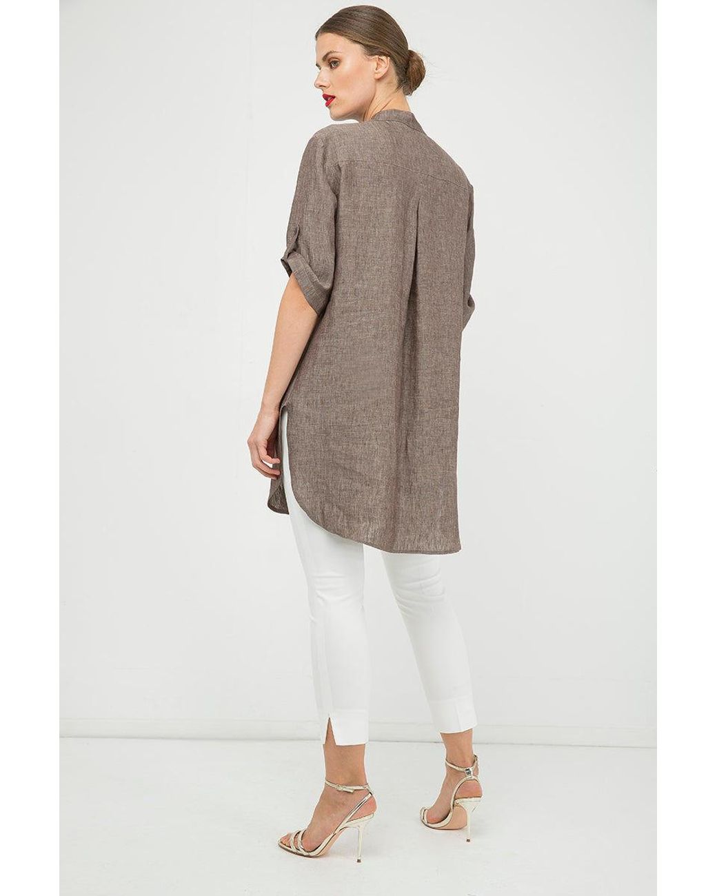 Conquista Brown Long Linen Shirt