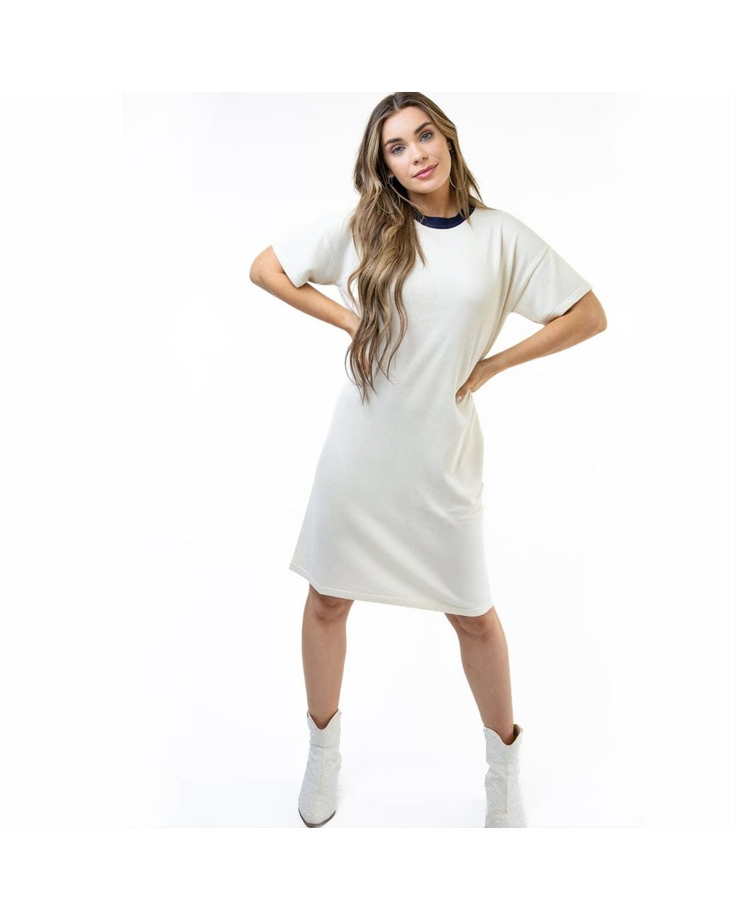 Zenzee White Silk Cashmere Tee Shirt Dress