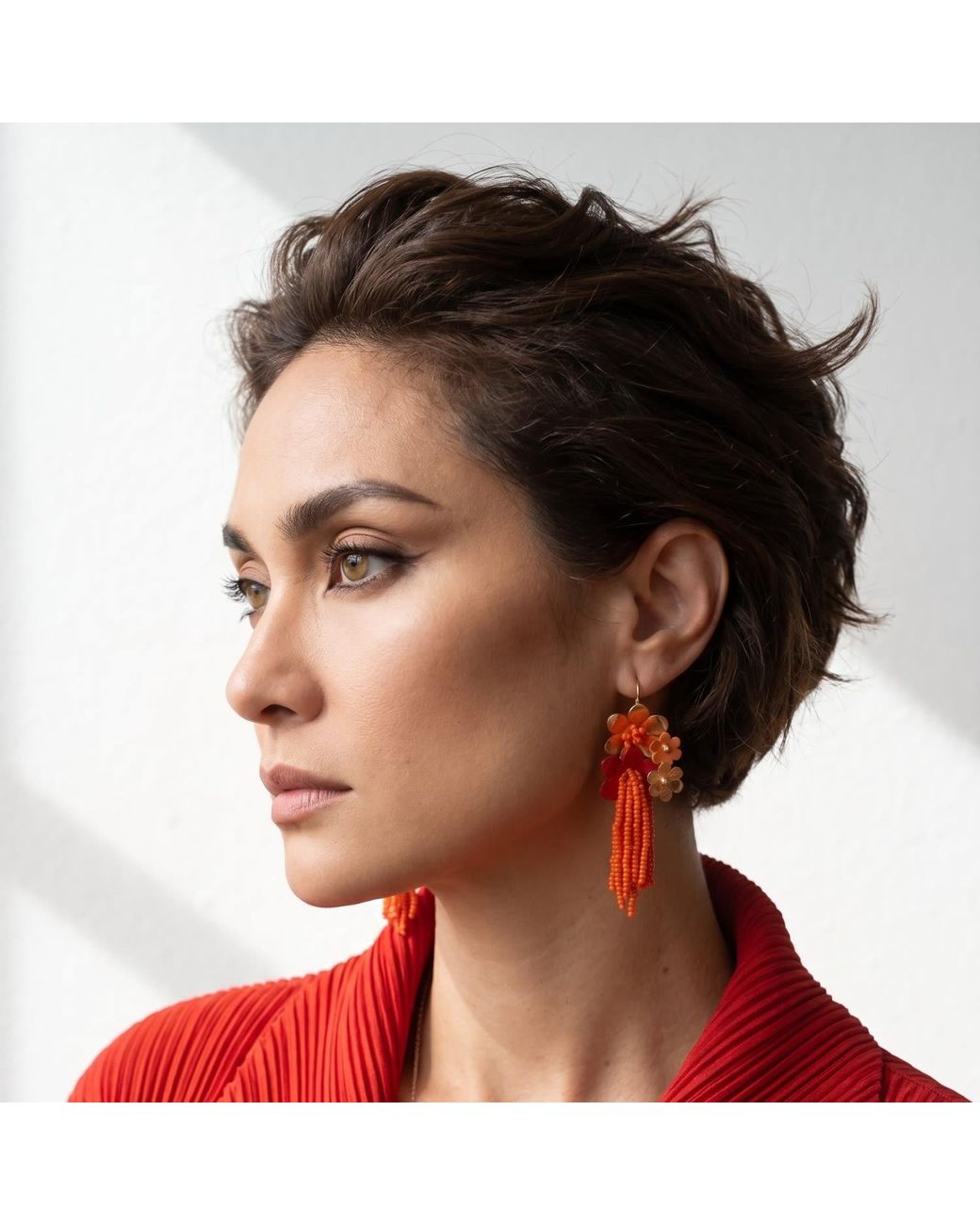 Iliana Arrazola Orange Flowers Dangle Earrings, And, Glass Beads, Beaded Jewelry