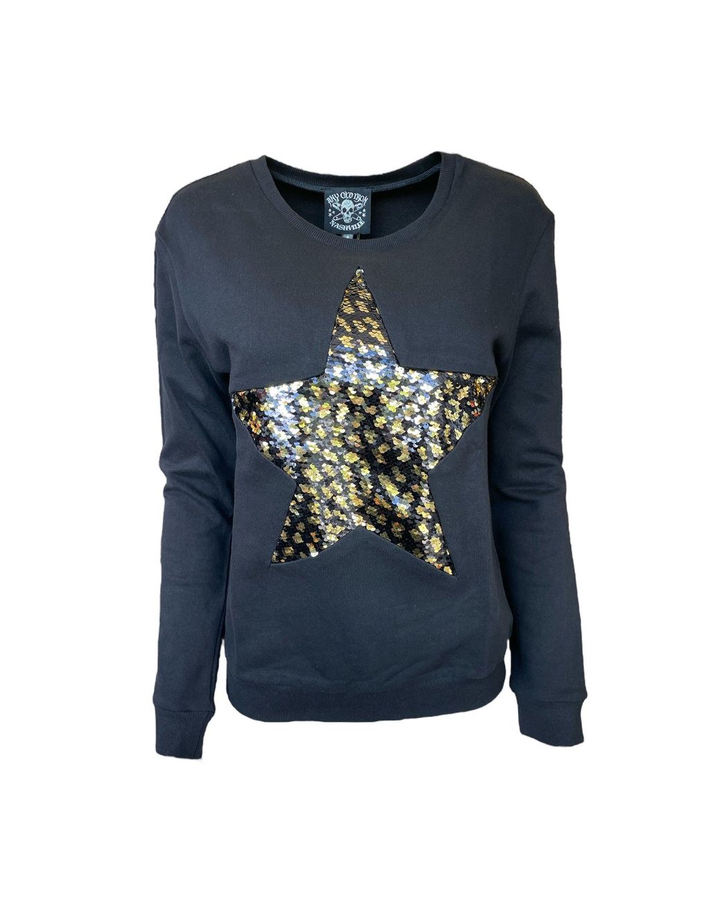 Any Old Iron Blue Golden Leopard Large Sequin Star Sweatshirt