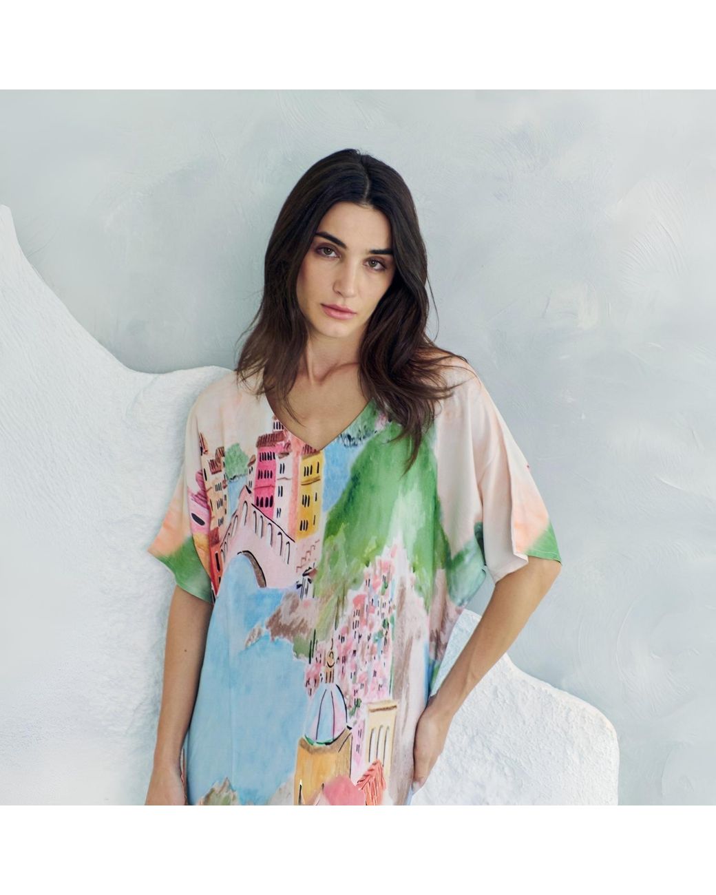 DHARA SHETH DUBAI Multicolor La Riviera Printed Long Kaftan Dress With Side Slits