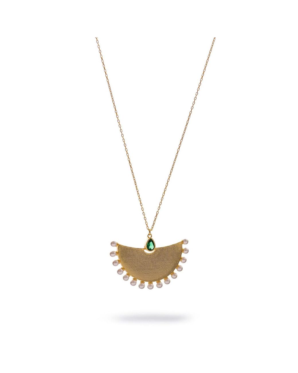 Ebru Jewelry Metallic Cleopatra Moonlight Emerald & Pearl Necklace
