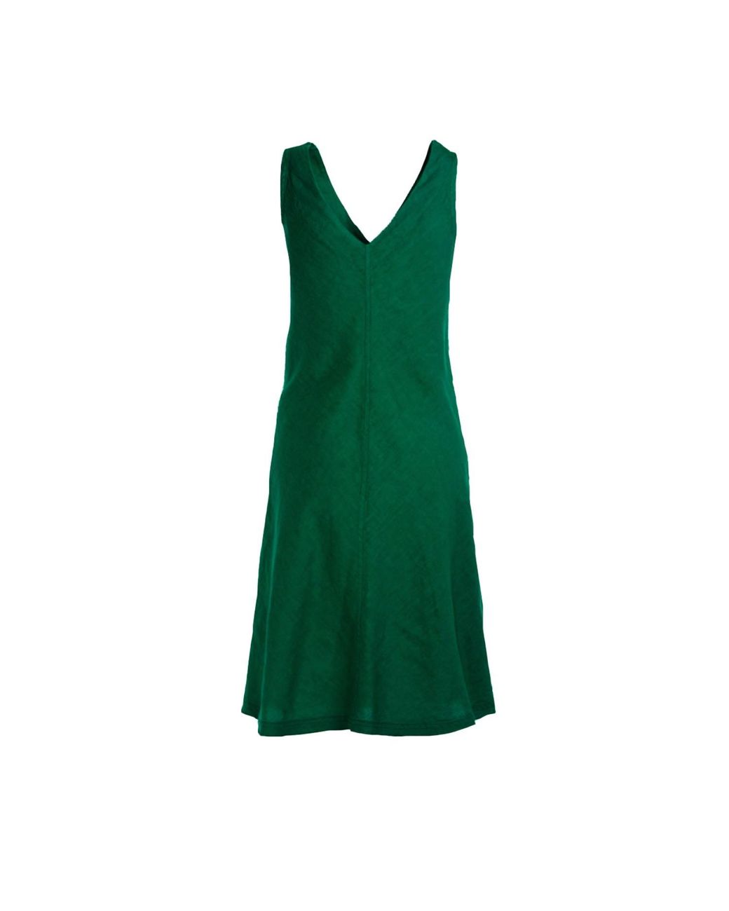 Haris Cotton Green “V” Neckline Flared Linen Dress