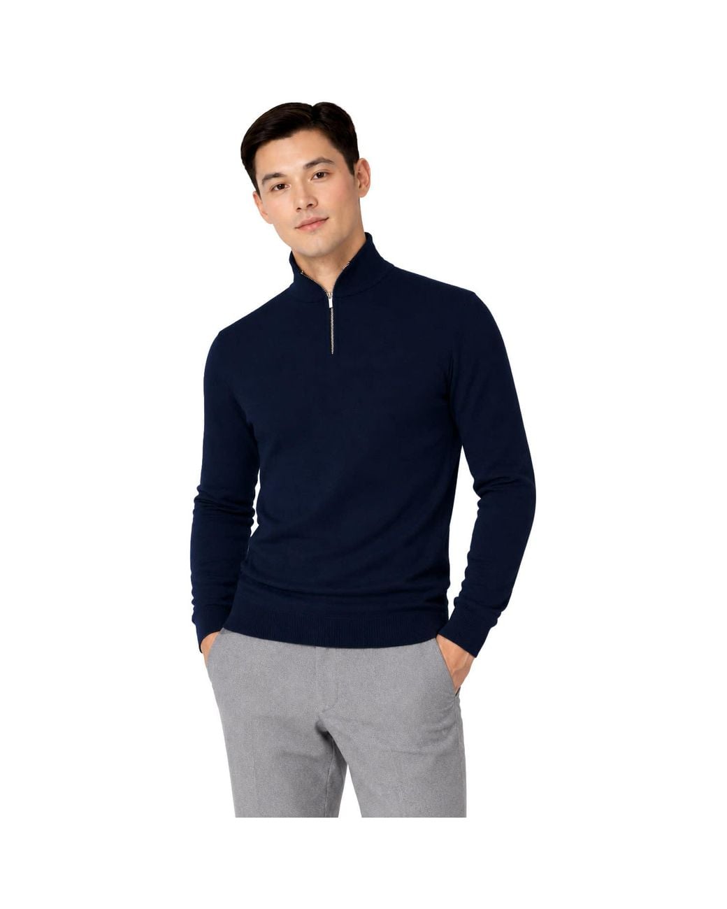 SEREN LONDON Blue Half Zip Wool Jumper for men