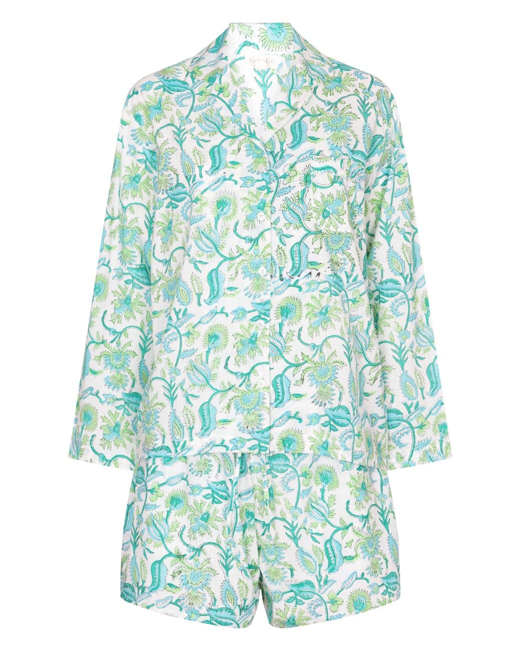 NoLoGo-chic Blue Hand Block Printed Cotton Pj Shorts Set